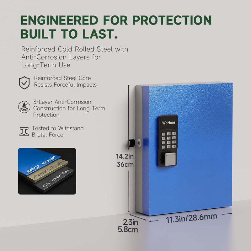 WeHere 32 Key Lock Box Wall Mount, APP Bluetooth/One Time Password Share/Wi-Fi Remote/Fixed Code/Key Unlock, Smart Key Cabinet, Key Organizer Box for Apartment, Home, Office, School Key Manage - Image 2